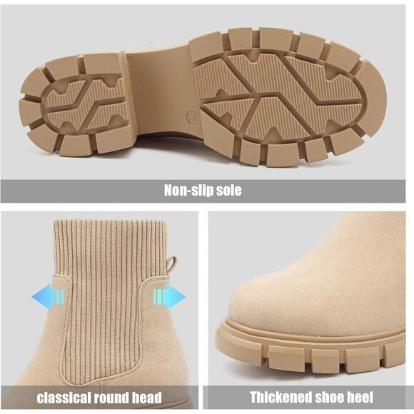 Women's Chelsea Platform Apricot Ankle Boots Stylish Comfortable Slip On Shoes - Picture 3 of 7